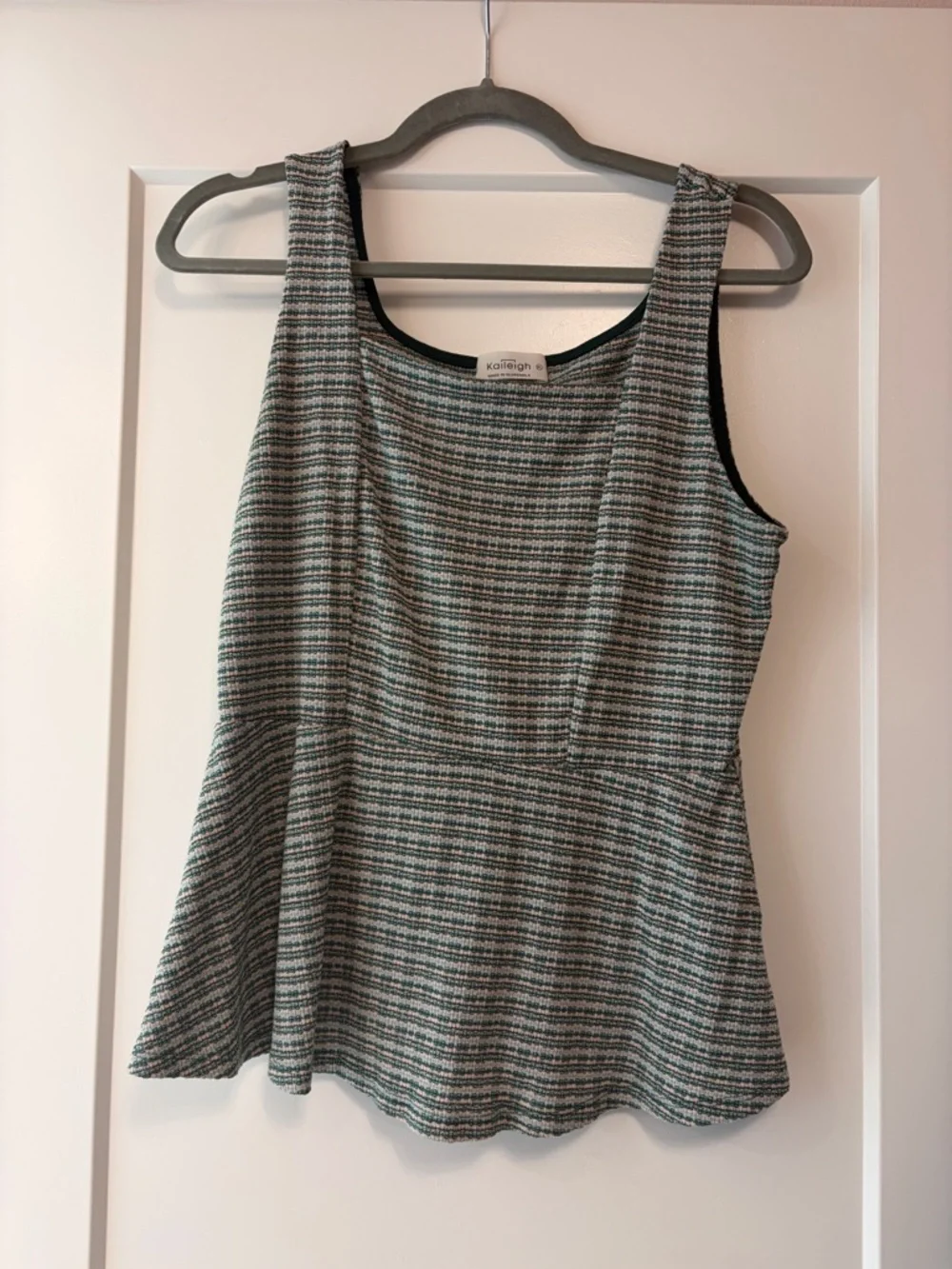Kaileigh XL Multi-Color Peplum Tank Top - Green/Pink/Cream - Picture 1 of 4